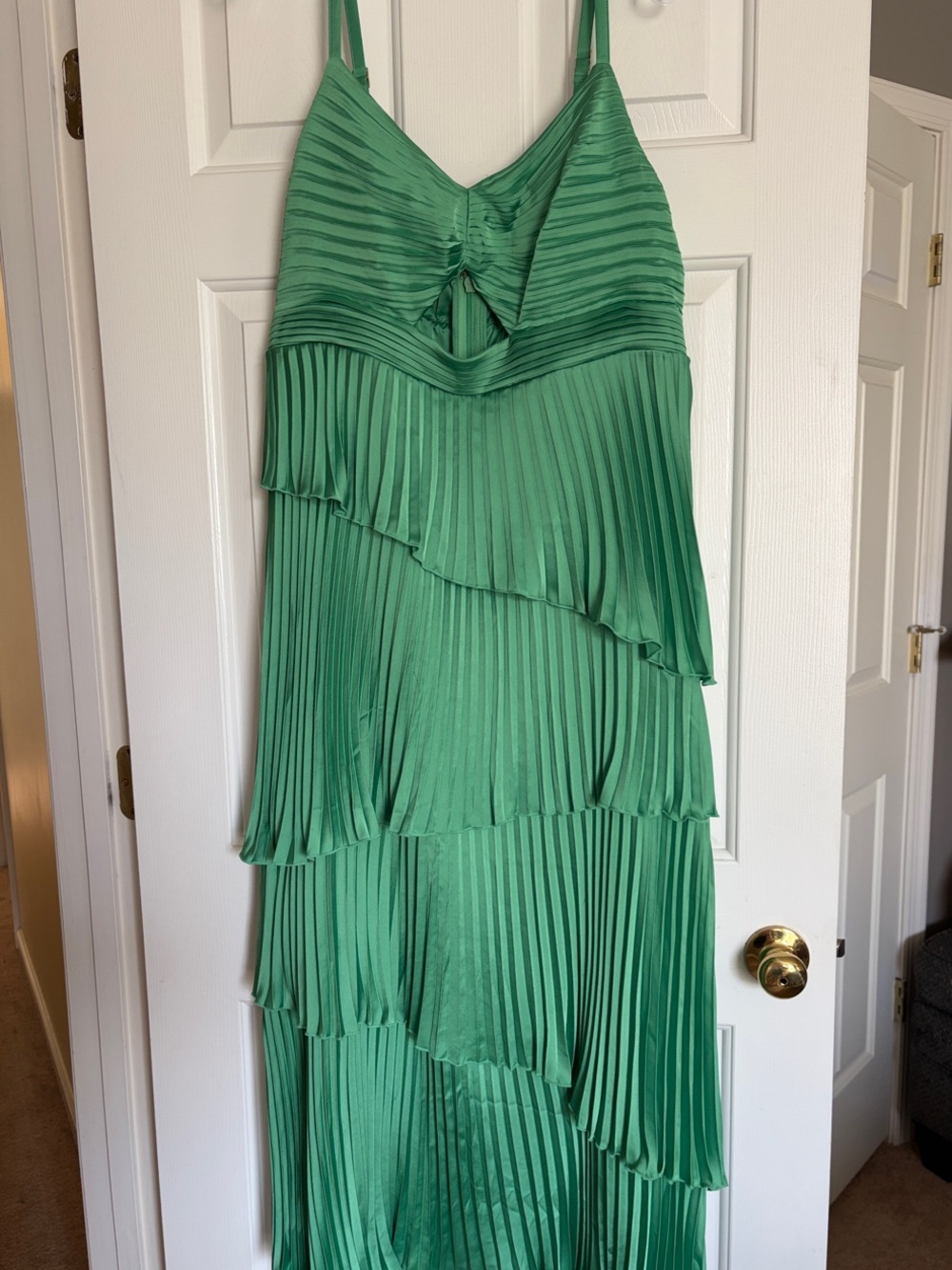 Green Pleated Tiered Slip Dress